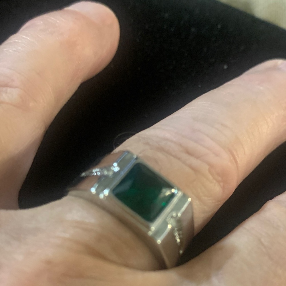 Sterling Silver Ring with Square Green Stone